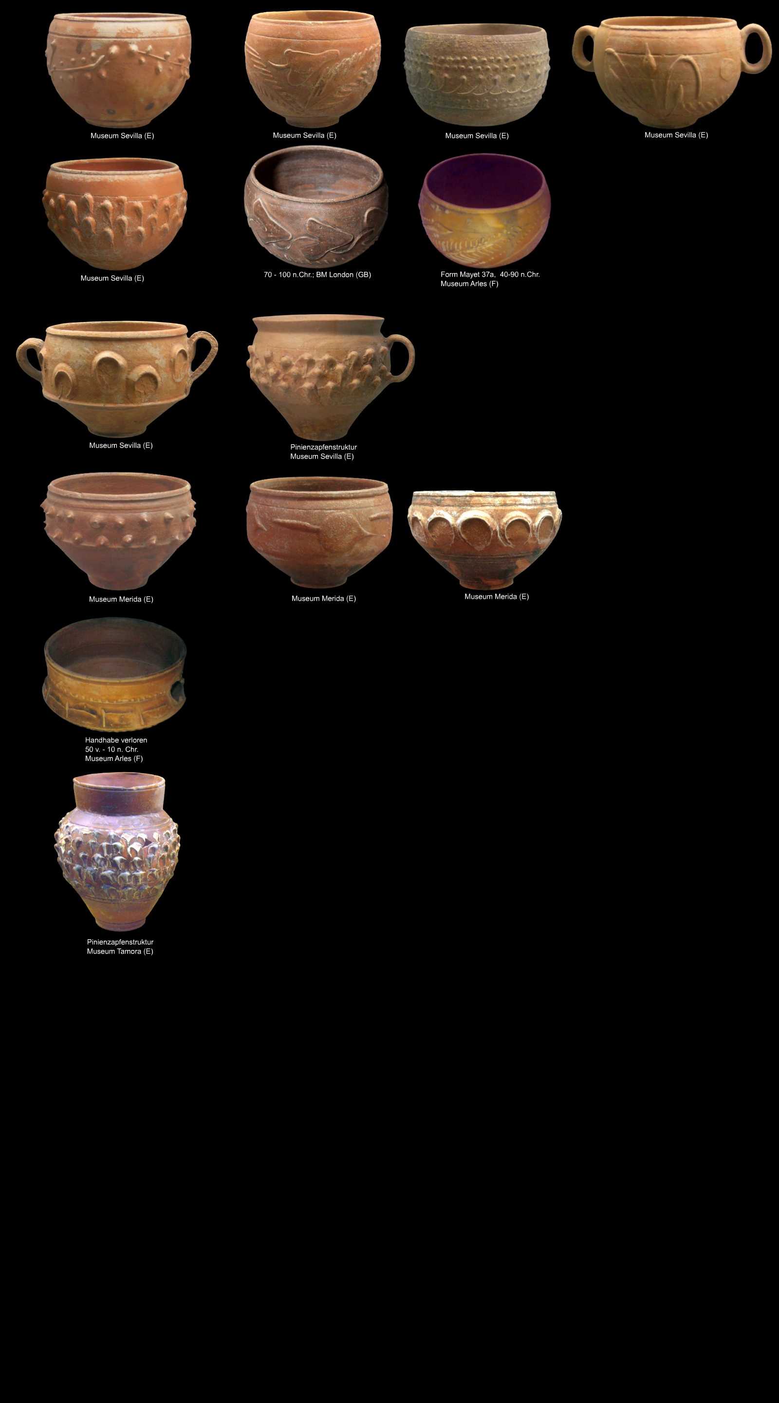 barbotineverzierte römische Keramik aus Spanien